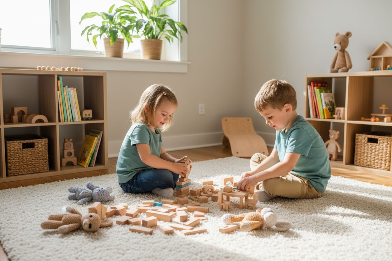 Kinder spielen Zero-Waste-Spielzeug