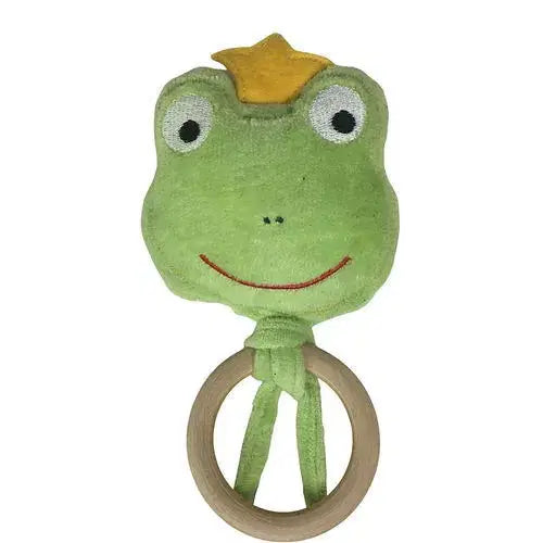 Bio Baby Rassel Mit Holz-Beißring – Froschkönig Design Von PAT & PATTY, GOTS Zertifiziert Und Babysicher