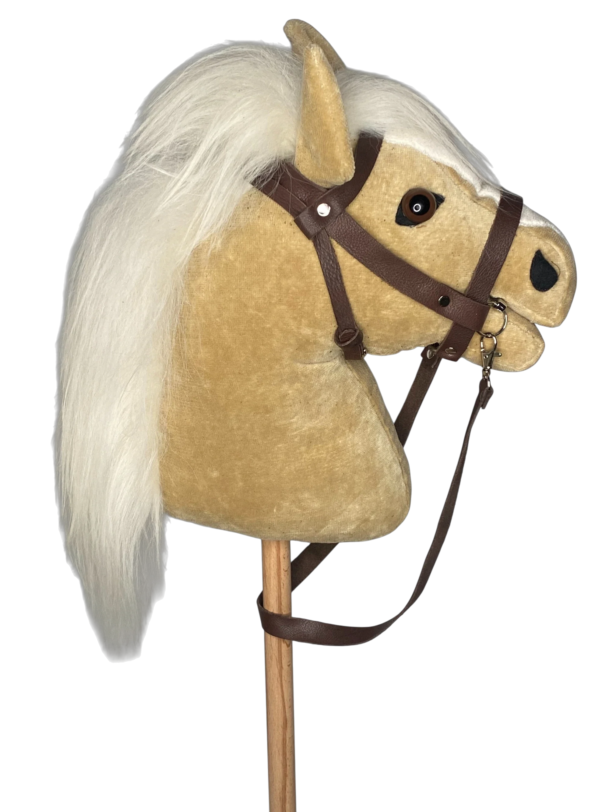 Bio Hobby Horse Steckenpferd beiges Samt / Velvet weisser MĂ€hne von PAT & PATTY