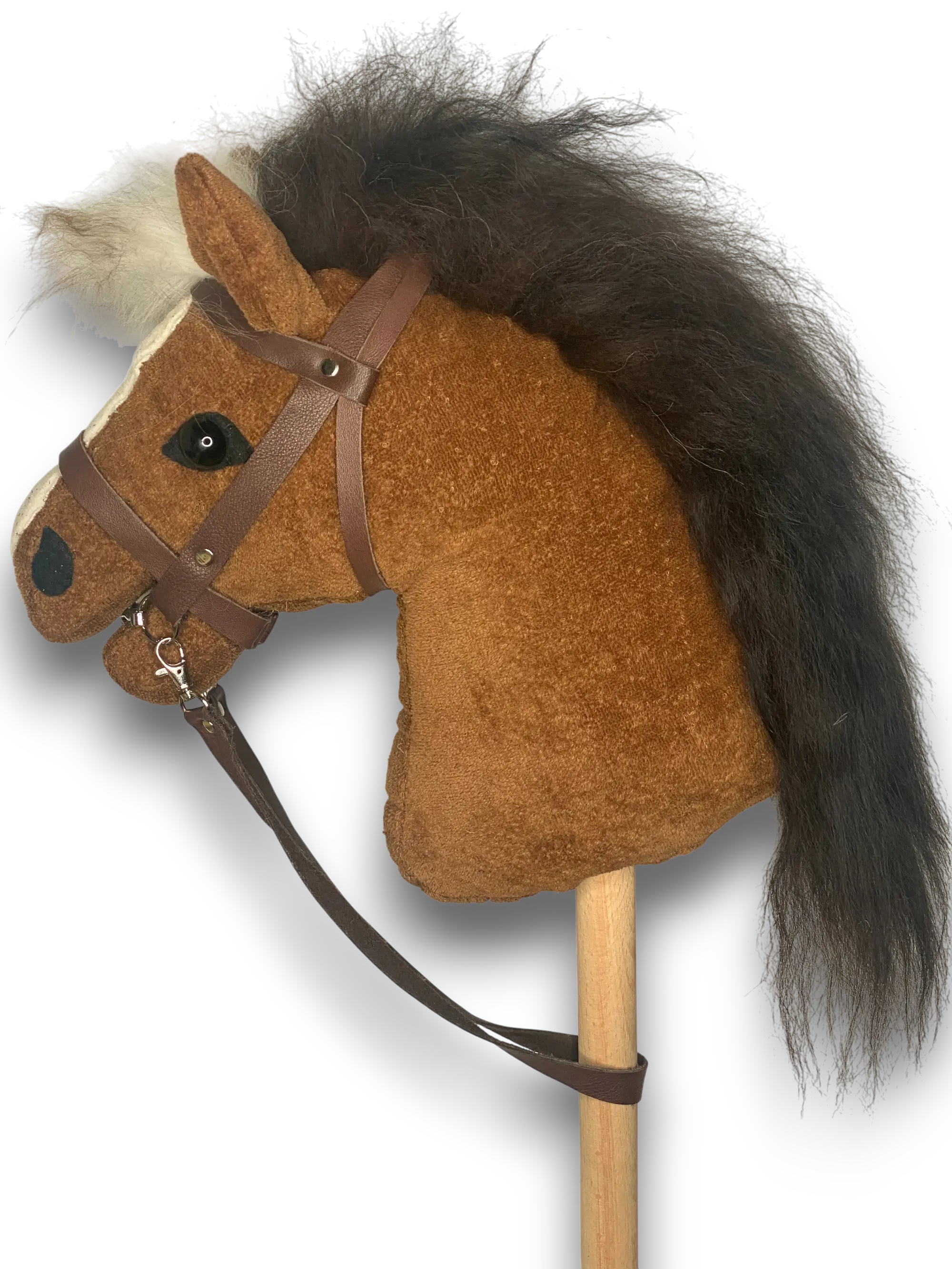 Bio Hobby Horse mit einem Gebiss aus braune Samt / Velvet mit dunkel Mähne