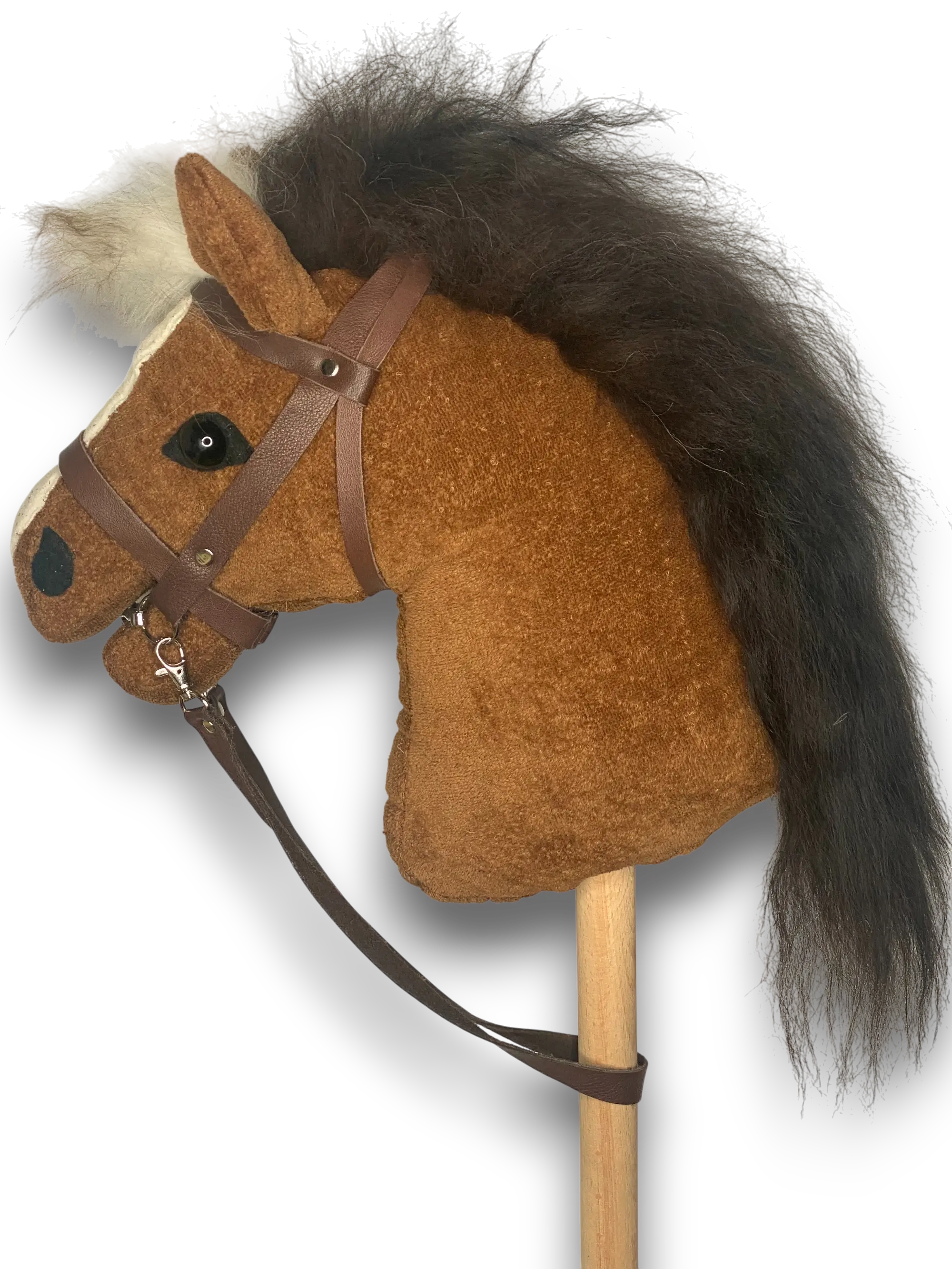 Bio Hobby Horse mit einem Gebiss aus braune Samt / Velvet mit dunkel Mähne