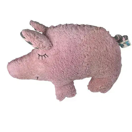 Detailaufnahme des Bio Kuscheltiers "Schwein" â hochwertige Baumwollstruktur, handgefertigt von PAT & PATTY