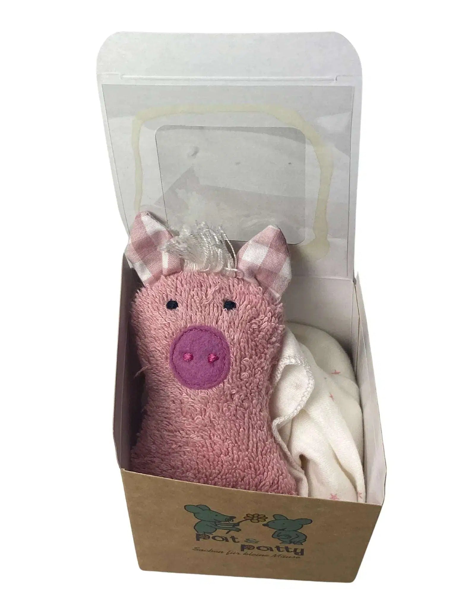 Verpacktes Bio Schmusetuch Schwein aus GOTS-zertifizierter Baumwolle – PAT & PATTY