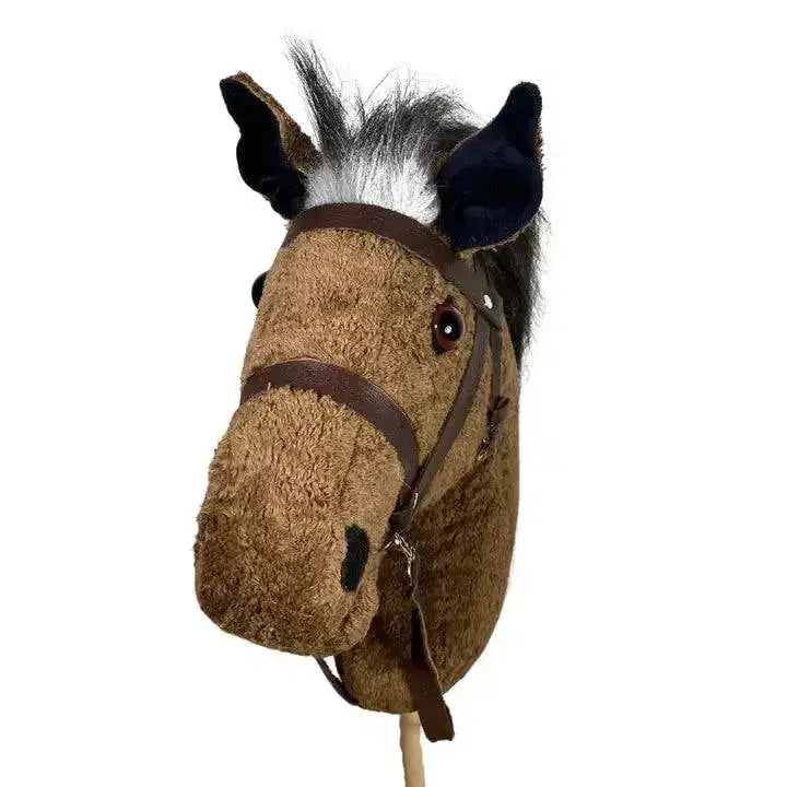 Bio-Steckenpferd Abraxas mit Gebiss und braunen Augen – handgemachtes, nachhaltiges Spielzeug für Kinder von PAT & PATTY