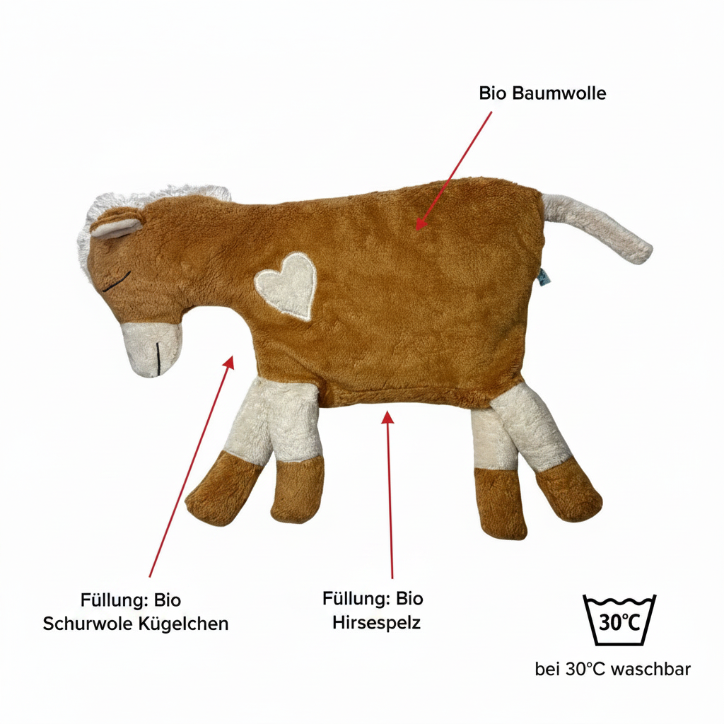 Bio Kuschelkissen Pferd aus Bio Baumwolle mit Hirsespelz Füllung