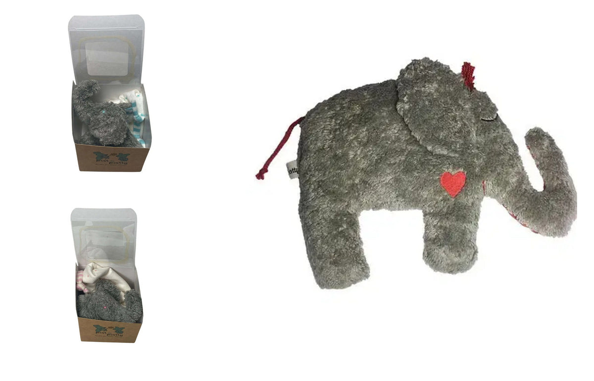 Geschenkset Elefant – Bio Schmusetuch (eisblau oder rosa gestreift) und Bio Rassel im Set, GOTS-zertifiziert, handgefertigt von PAT & PATTY