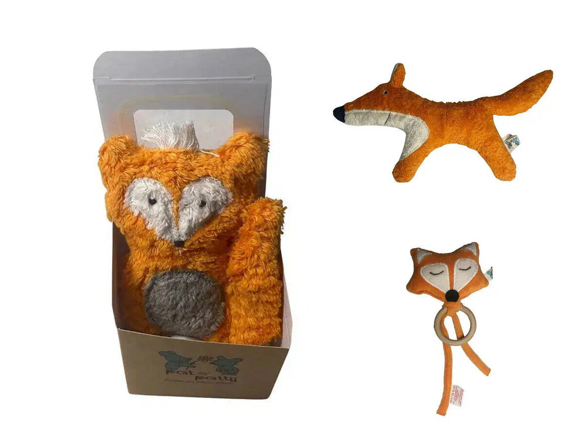 Geschenkset Fuchs – Bio Schmusetuch und Bio Rassel im Set, GOTS-zertifiziert, handgefertigt
