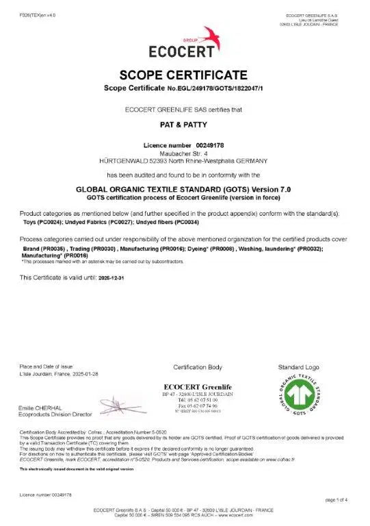 GOTS Zertifizierte Bio-Textilien Von PAT & PATTY – Fair, Nachhaltig Und Umweltfreundlich Hergestellt Nach Dem Global Organic Textile Standard