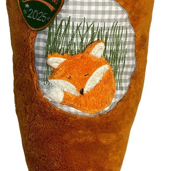 Handgemachte Schultüte aus Stoff mit Fuchs-Design aus Bio-Baumwolle und Plüsch – weich, wiederverwendbar und ideal zur Einschulung von PAT & PATTY