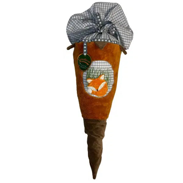 Handgemachte Schultüte aus Stoff mit Fuchs-Design – biologisch, wiederverwendbar und ideal zur Einschulung von PAT & PATTY