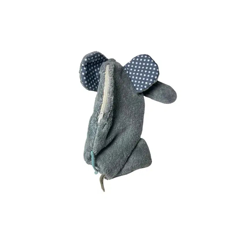 Bio-Wärmekissen Elefant aus grauem Frottee mit gepunkteten Ohren – PAT & PATTY