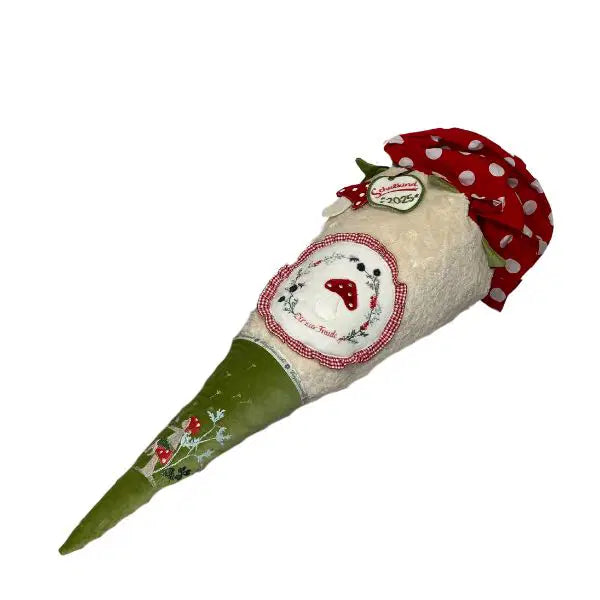 Handgemachte Schultüte aus Bio-Baumwolle mit Fliegenpilz-Motiv – ideales Geschenk zur Einschulung