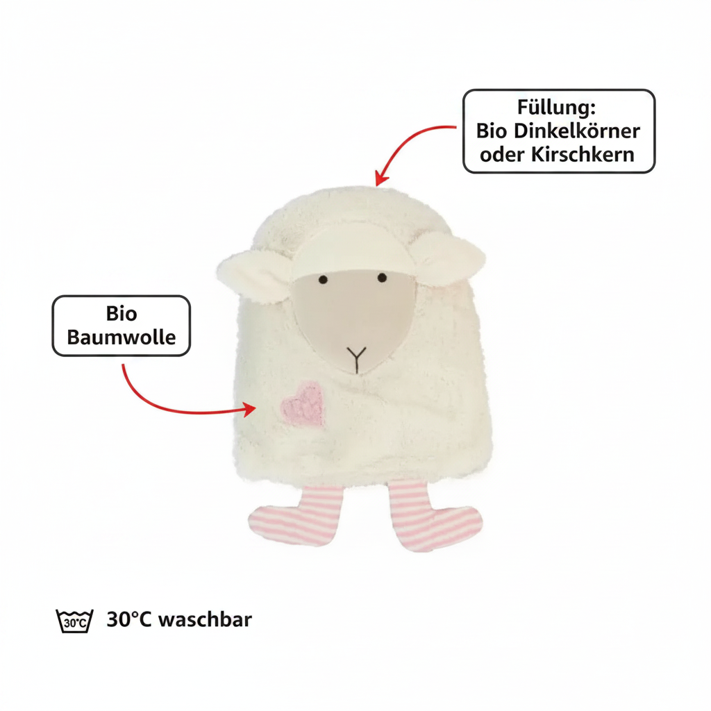 Bio Wärmekissen Schaf Rosa aus Bio Baumwolle mit Dinkelkörneroder Kirschkern Inlett