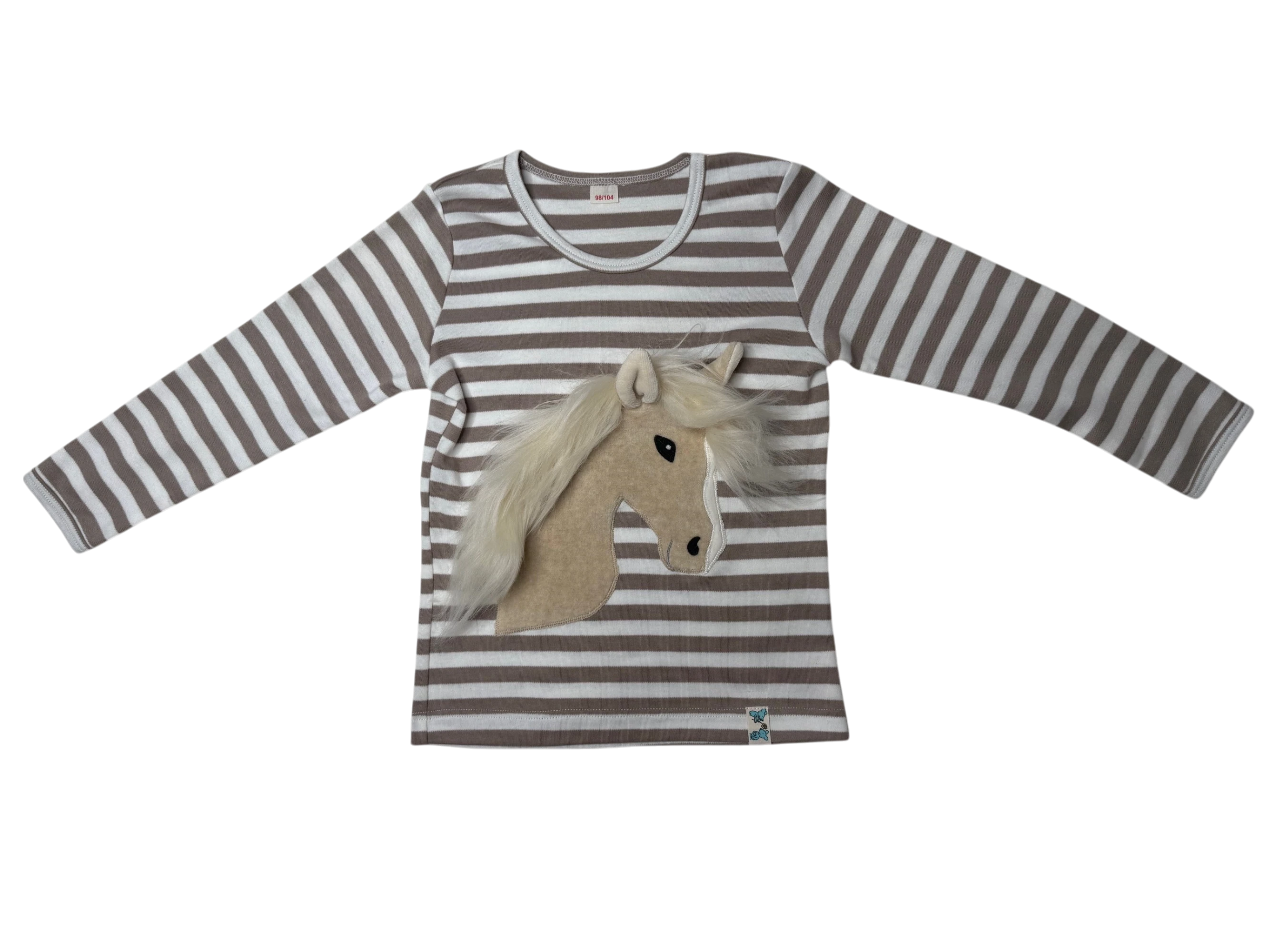 Kinder Langarm gestreiftes Shirt aus Bio-Baumwolle mit Pferd Applikation