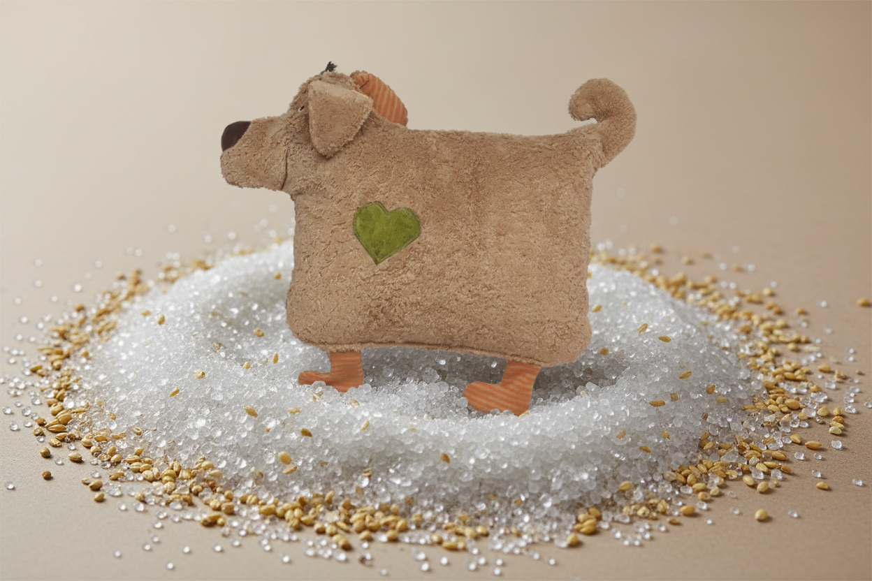 Kuschelkissen Hund hellbraun mit Mikro Glasperlen und Hirsespelz