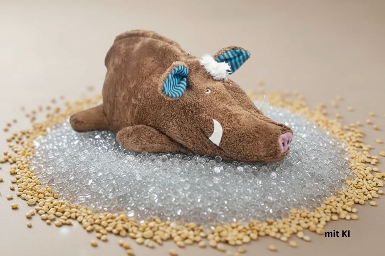 Kuschelkissen Wildschwein mit Glasperlen und Hirsespelz
