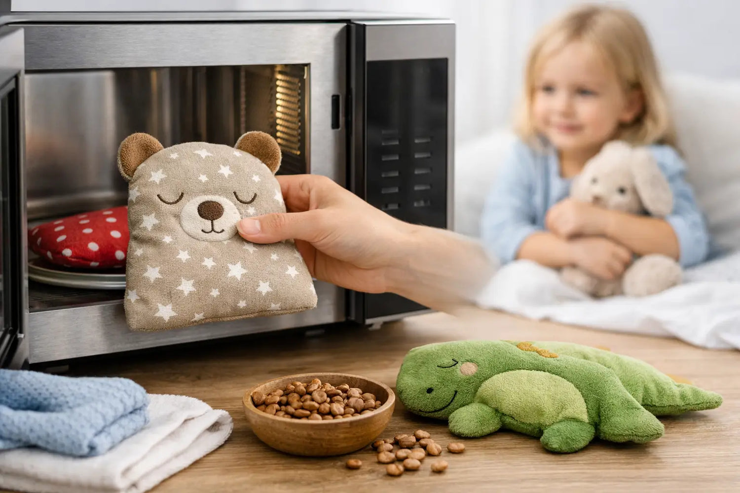 Kirschkernkissen für Kinder sicher erwärmen