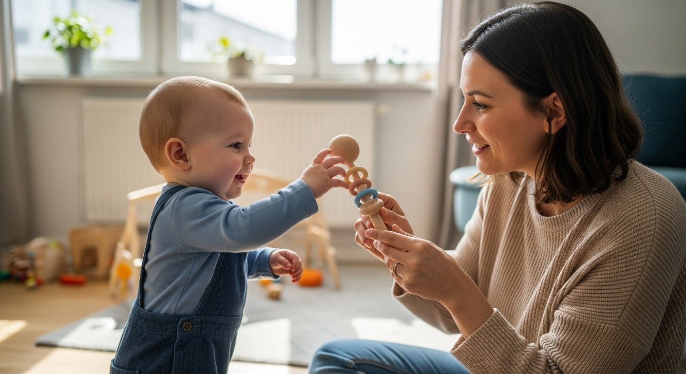 Baby mit Rassel Eltern