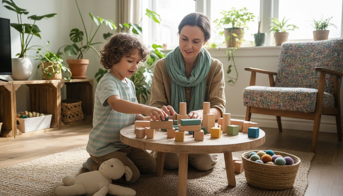 Kind und Eltern wählen nachhaltiges Spielzeug
