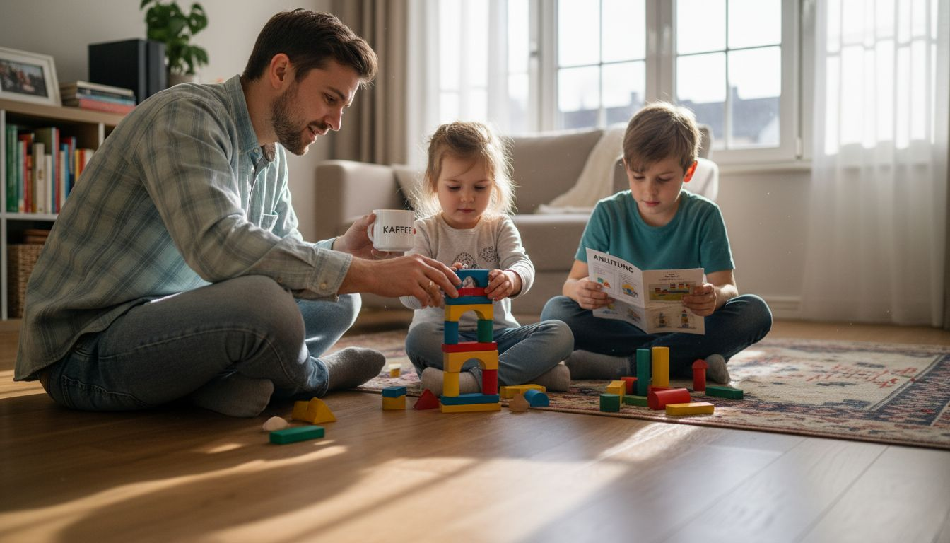 Gemeinsam mit der Familie drinnen Holzspielzeug zusammenbauen – dabei wird nicht nur gebastelt, sondern auch viel gelacht und Zeit miteinander verbracht.