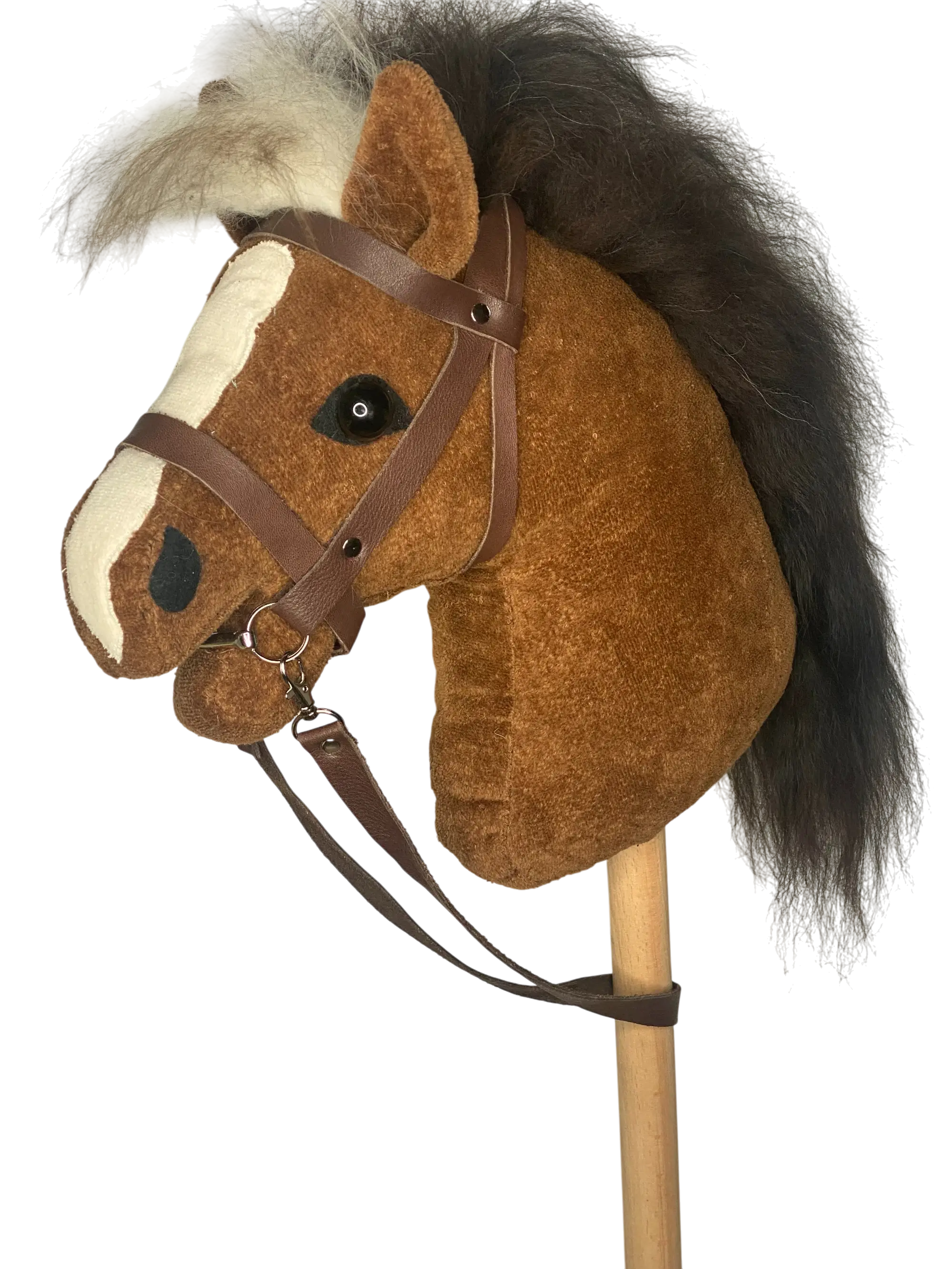 Bio Hobby Horse mit einem Gebiss aus braune Samt / Velvet mit braune Zaumzeug von PAT & PATTY