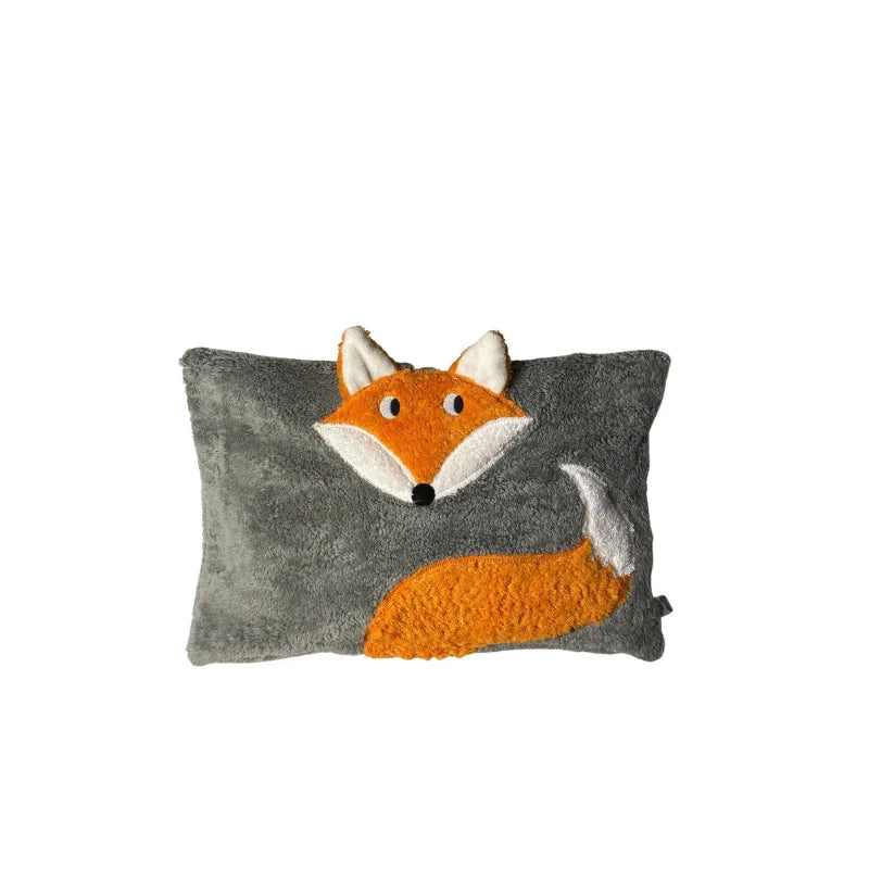 Handgemachtes Bio-Kuschelkissen in Fuchsform, grau – weich und babysicher von PAT & PATTY