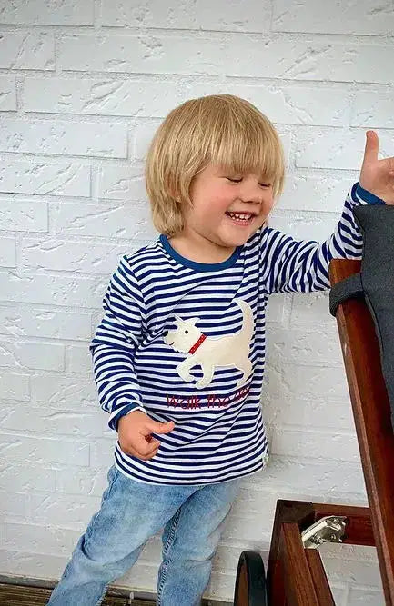 Vorderansicht: Bio Langarmshirt "Hund" für Kinder – aus weicher Bio-Baumwolle, handgefertigt von PAT & PATTY