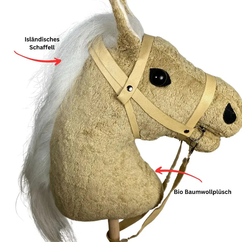 Bio-Steckenpferd Zimtstern mit Gebiss – handgemachtes, nachhaltiges Reitspielzeug für Kinder von PAT & PATTY