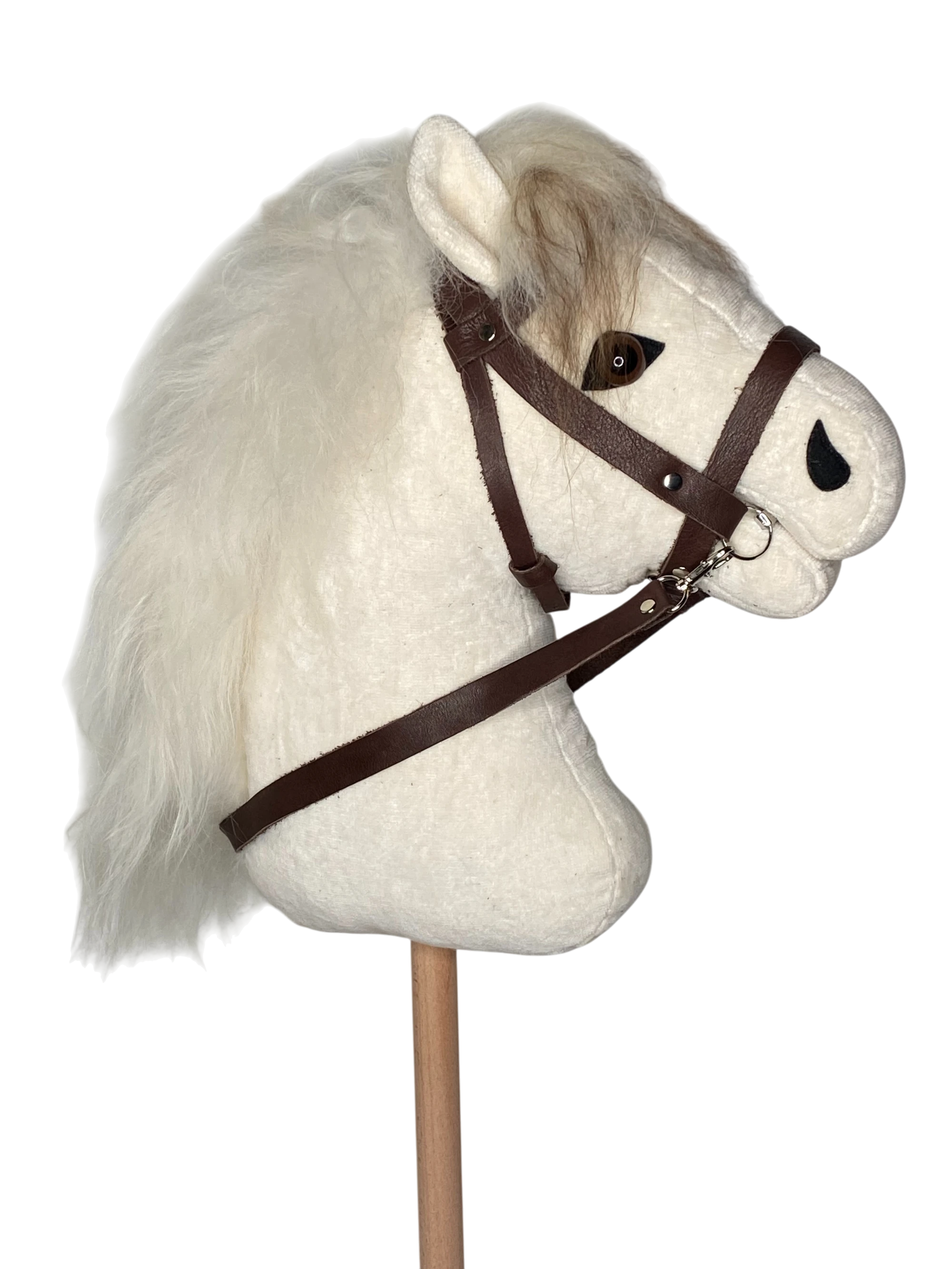 Bio Steckenpferd aus Baumwollsamt naturweiss