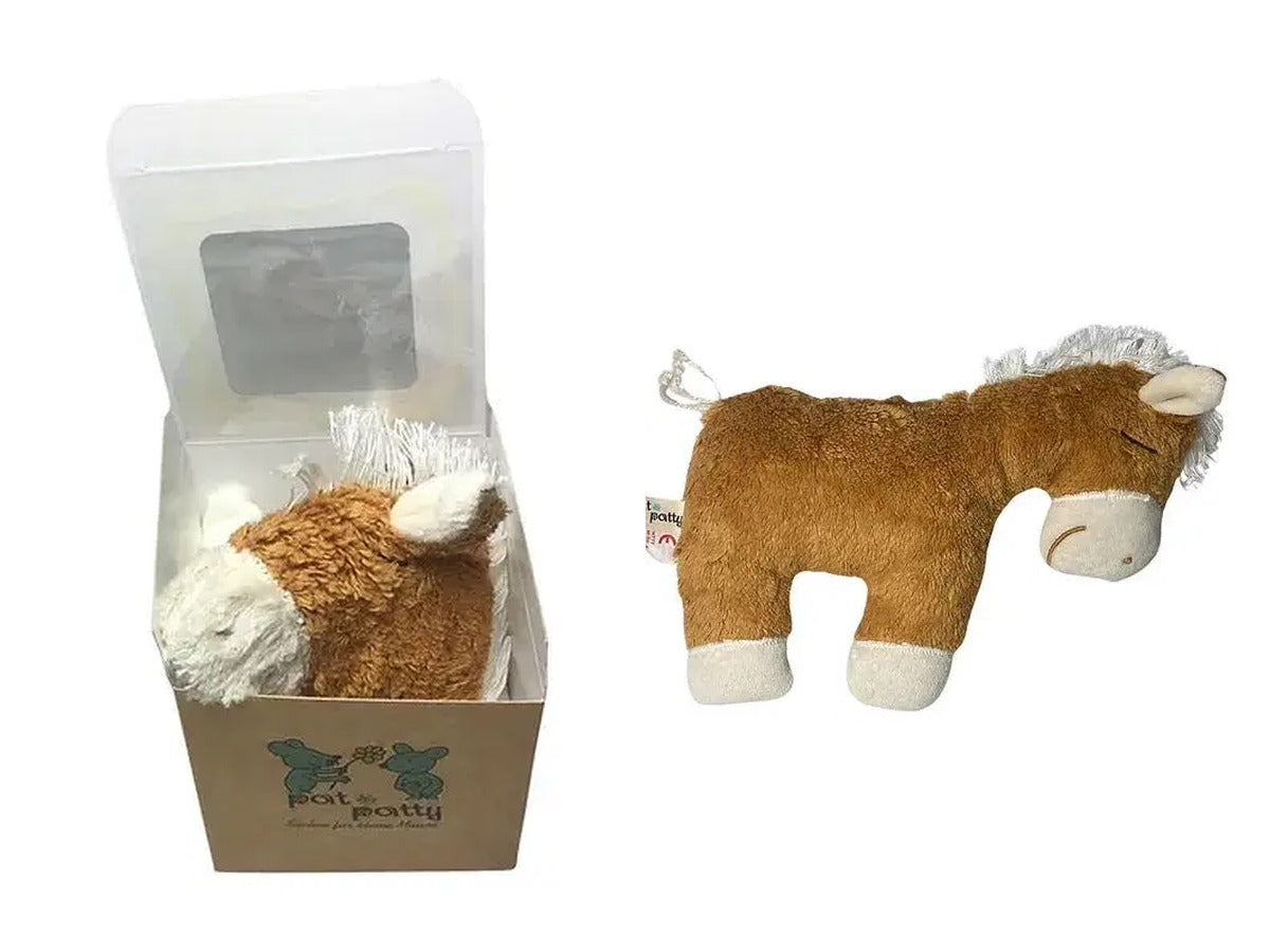 Geschenkset Pferd – Bio Schmusetuch in Geschenkbox und Bio Rassel Pferd aus GOTS-zertifizierter Bio-Baumwolle, handgemacht von PAT & PATTY