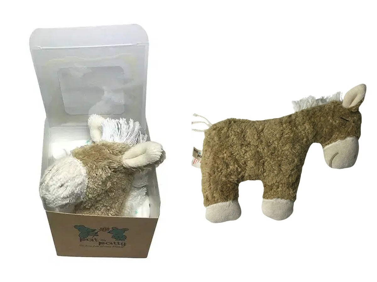 Geschenkset Pferd hellbraun – Bio Schmusetuch in Geschenkbox und Bio Rassel Pferd aus GOTS-zertifizierter Bio-Baumwolle, handgemacht von PAT & PATTY