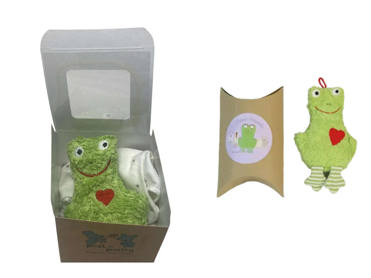 Geschenkset Frosch – Bio Schmusetuch und Bio Lavendelkissen im Set, GOTS-zertifiziert, handgefertigt von PAT & PATTY