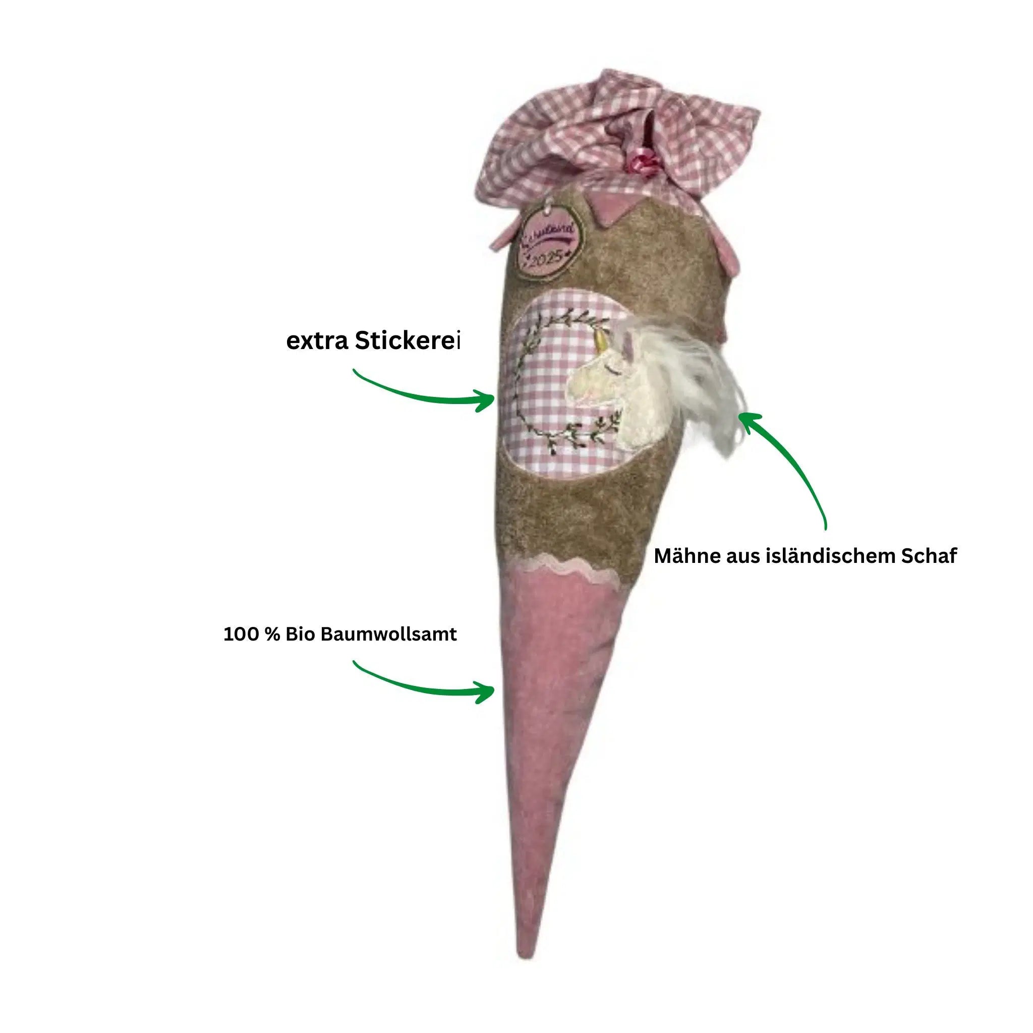 Schultüte aus Stoff mit Einhorn aus Bio-Baumwollplüsch – handgemachtes Geschenk zur Einschulung von PAT & PATTY