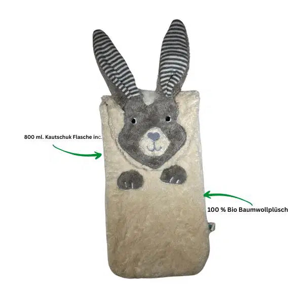 Wärmflasche mit Hasenmotiv aus Bio-Baumwollplüsch – kuschelig und nachhaltig von PAT & PATTY