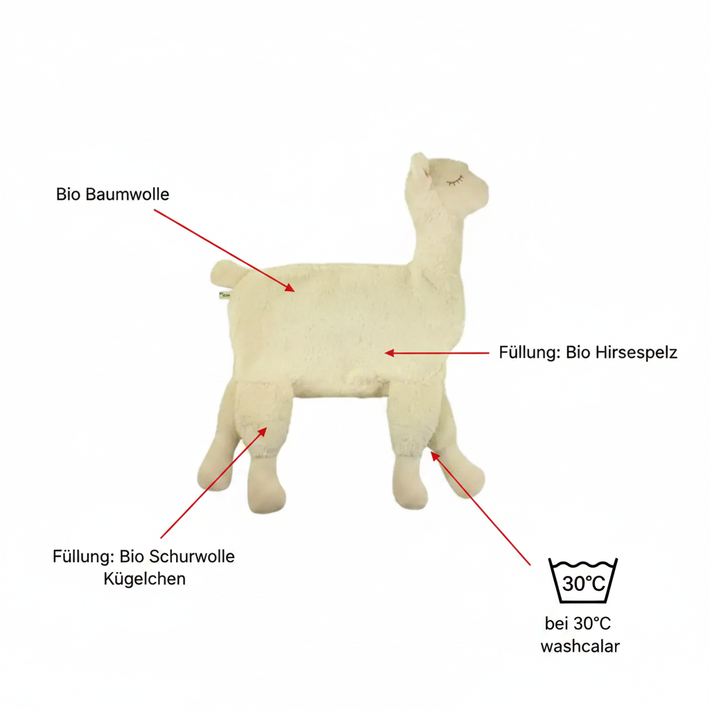 Alpaka naturweiss aus Bio Baumwollplüsch mit Hirsespelz Füllung