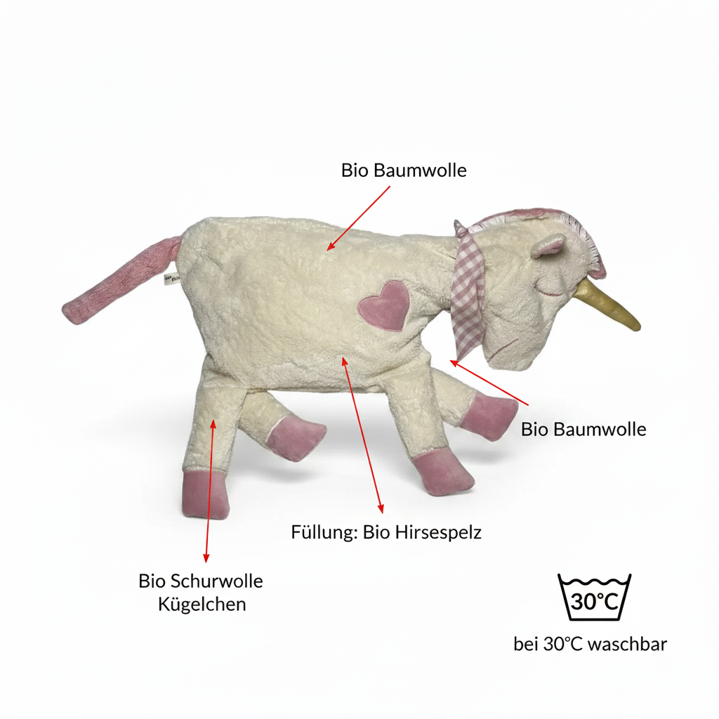 Bio Kuschelkissen Einhorn Hirsespelz Füllung aus Bio Baumwollplüsch