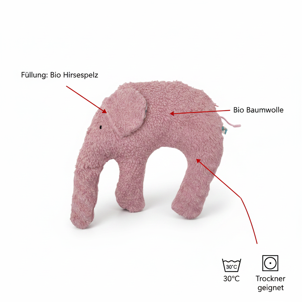 Bio Kuschelkissen Elefant aus Bio Baumwolle mit Hirsespelz Füllung