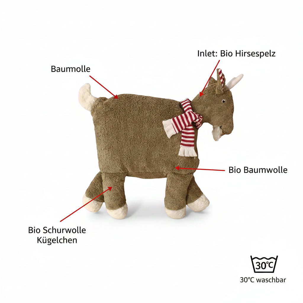 Bio Kuschelkissen Ziege –aus Bio Baumwolle mit Hirsespelz Füllung