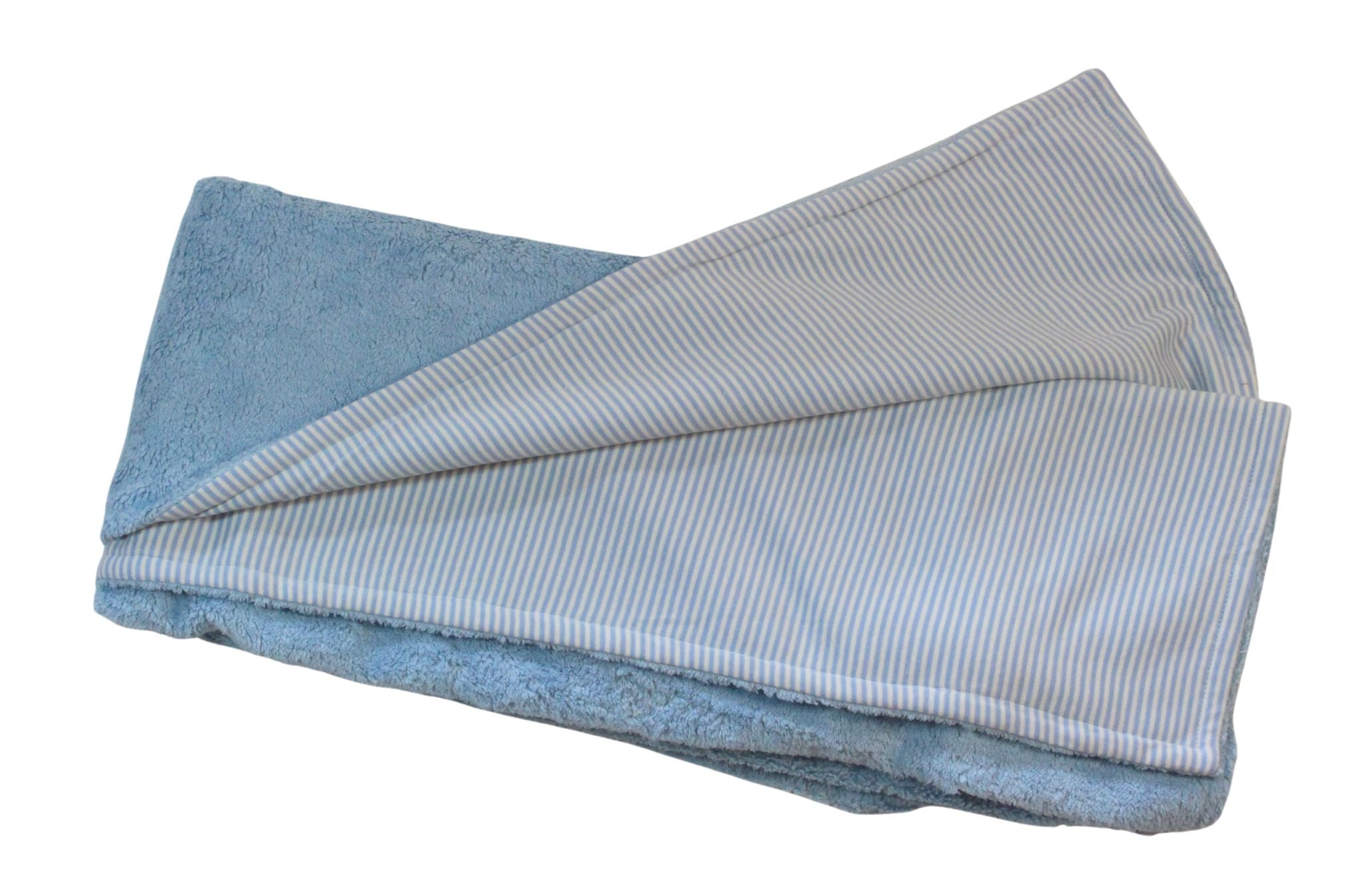 Bio Bumwolle Kinderdecke aus hellblau Plüsch ,hellblau Streifen