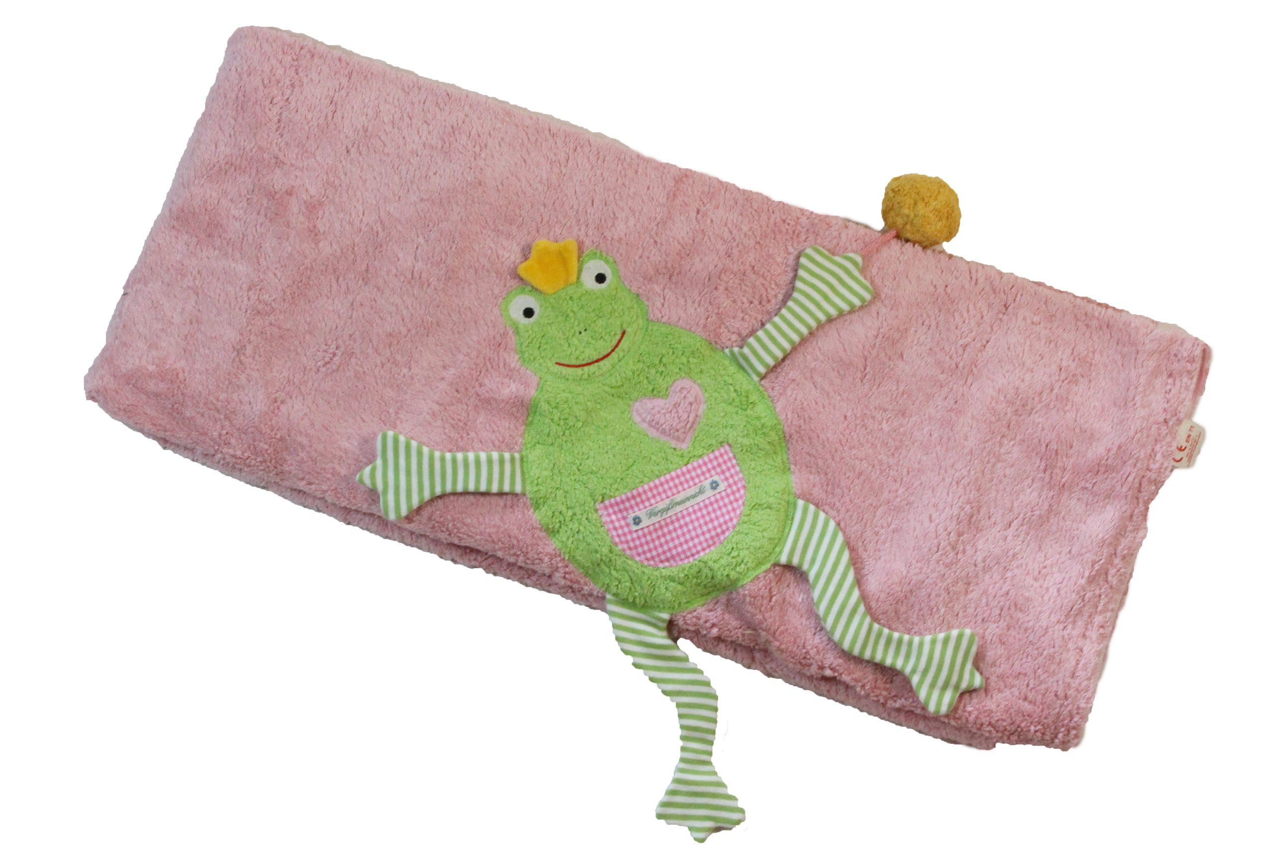 Bio Bumwolle Kinderdecke aus Plüsch ,hellrosa mit rosa/natur Streifen
