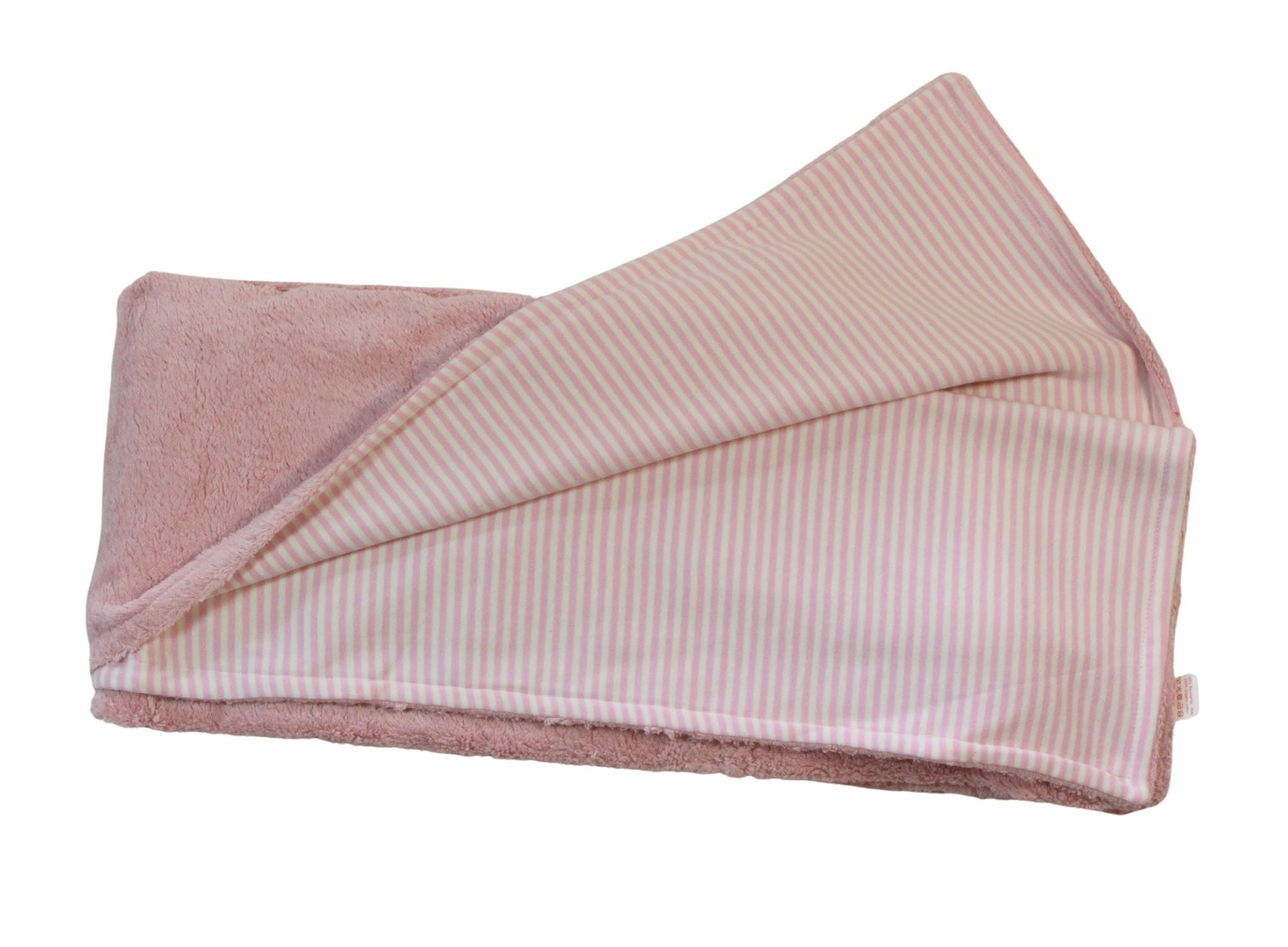Bio Bumwolle Kinderdecke aus rosa Plüsch mit rosa Streifen
