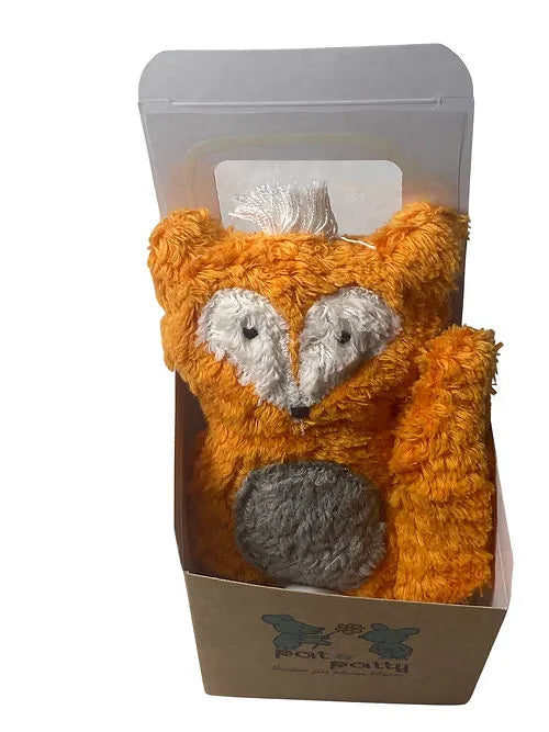 Bio Schnuffeltuch Fuchs orange im Schachtel verpackt