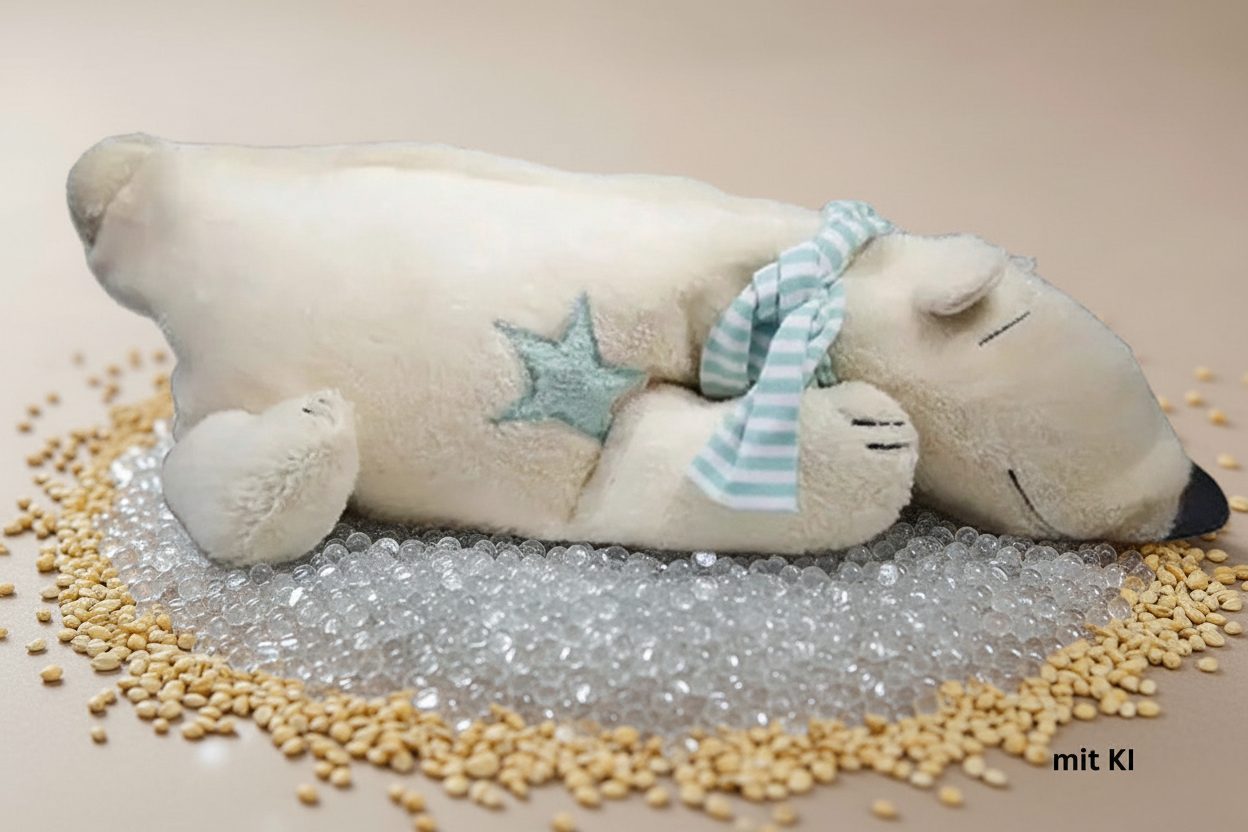 Bio Kuschelkissen Eisbär mit Glasperlen-Füllung, GOTS zertifiziert – PAT & PATTY