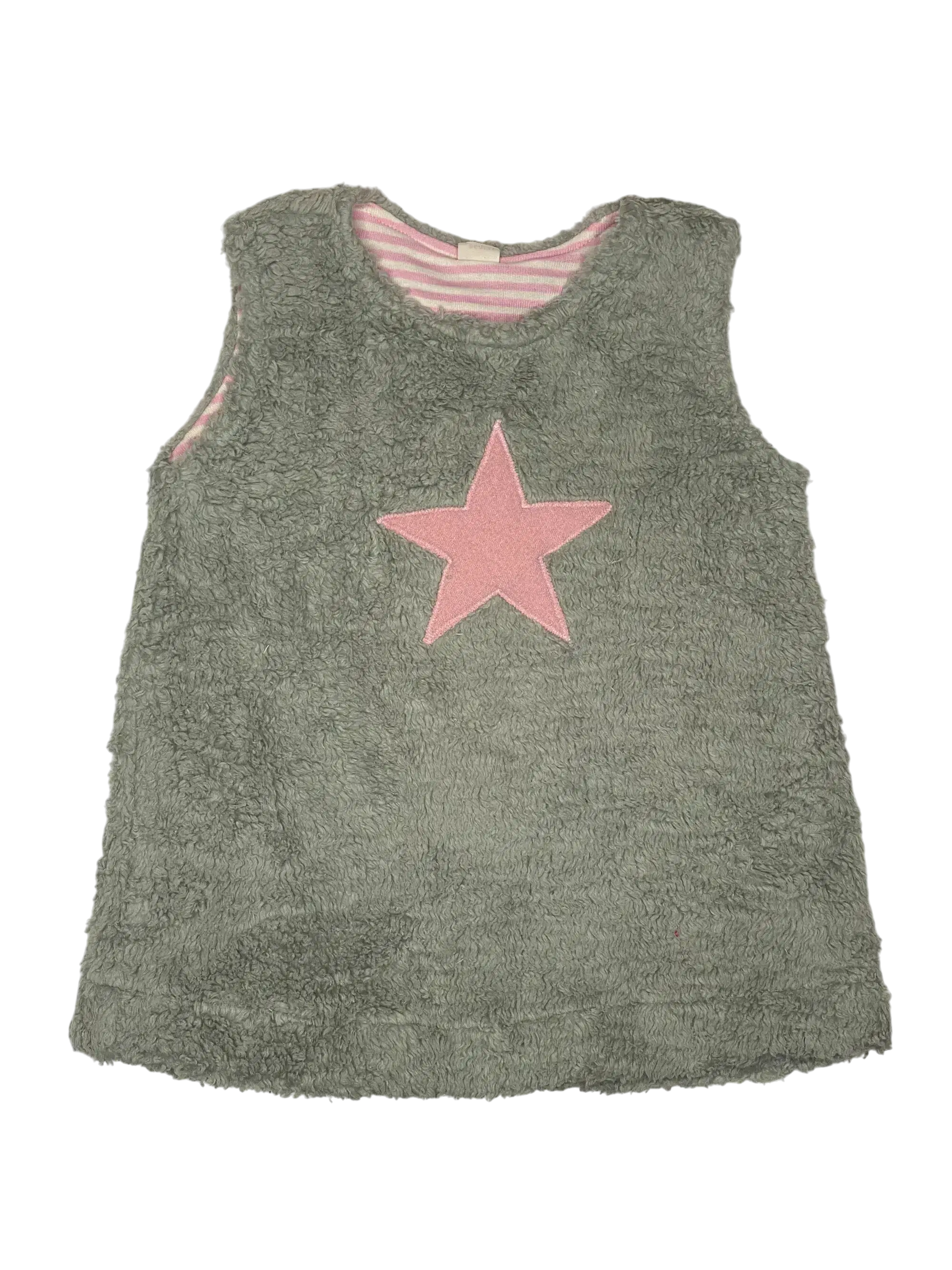 hellgrau bio Plüschkleid mit rosa Stern