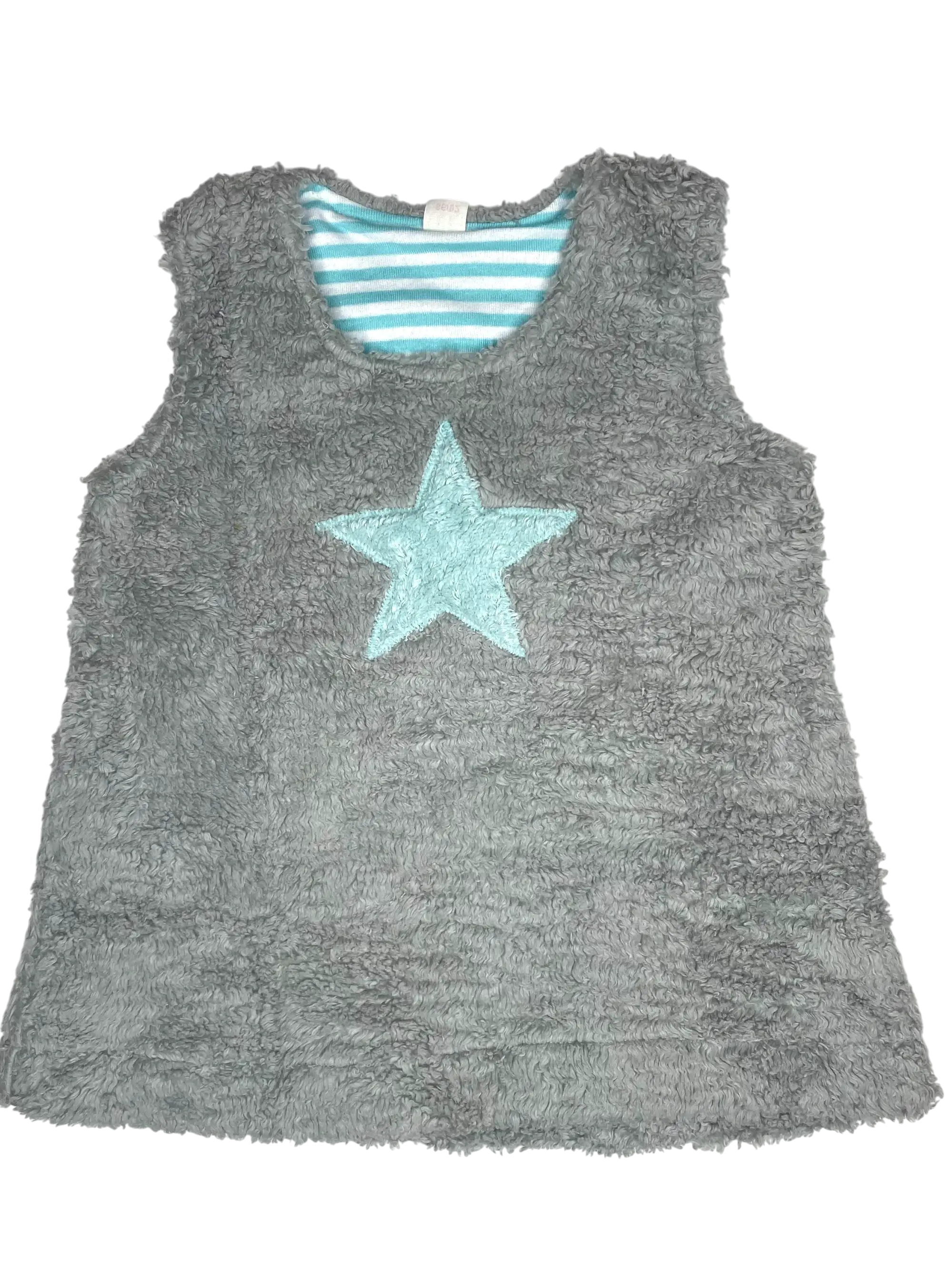 Bio Plüschkleid aus hellgrau Baumwolle mit eisblau Stern Applikation