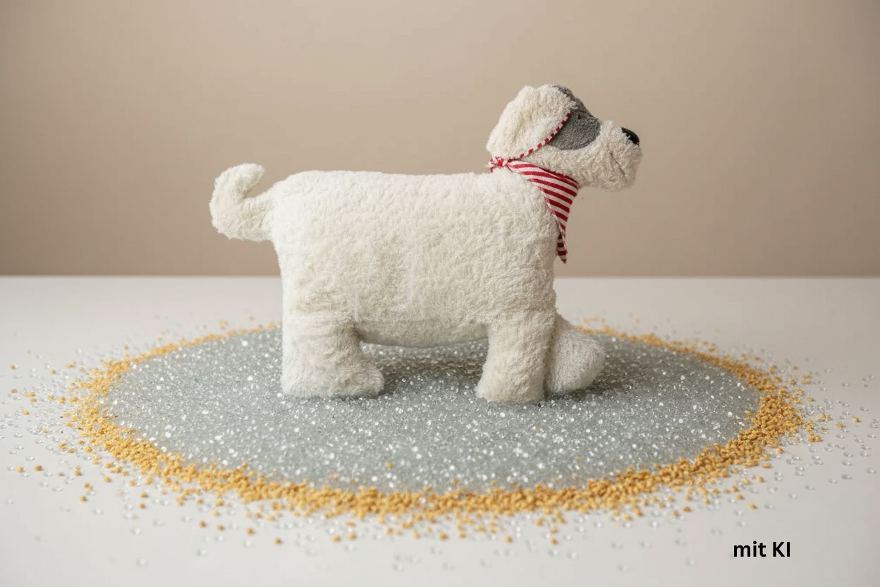 Kuschelkissen Hund weiß mit Mikro Glasperlen und Hirsespelz