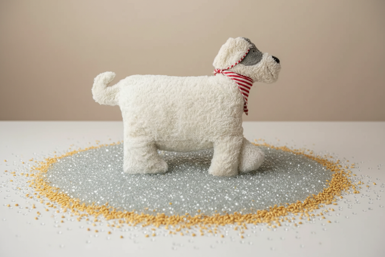 Kuschelkissen Hund weiß mit Mikro Glasperlen und Hirsespelz