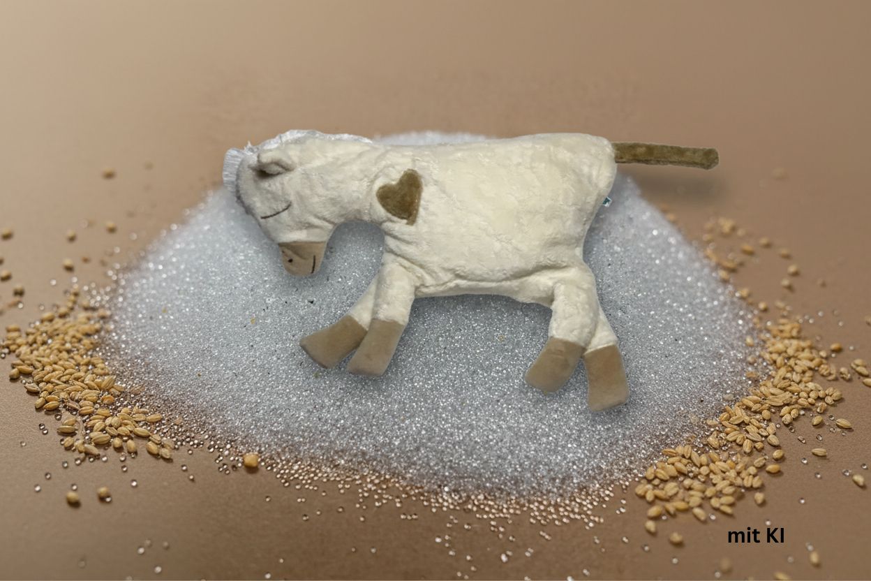 Bio Kuschelkissen Pferd naturweiß mit Mikro Glasperlen und Hirsespelz