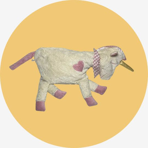 Kuschelkissen Einhorn mit goldenem Horn, handgefertigt aus Bio-Baumwolle, weich gefüllt, made in Germany