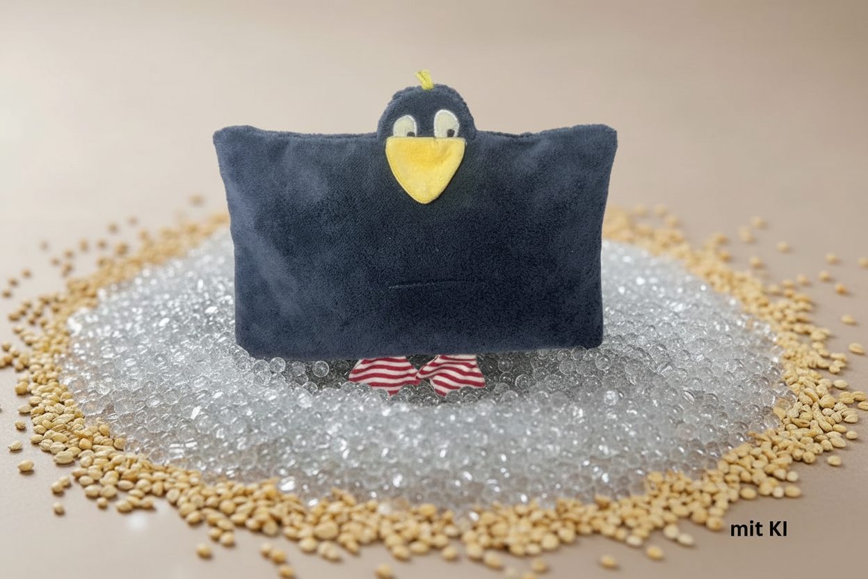 Bio Kuschelkissen Rabe aus Baumwolle – Spelzfüllung, GOTS